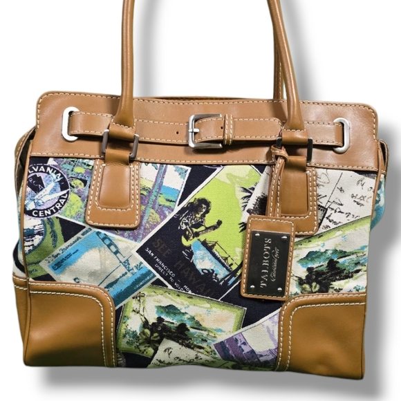 TALBOTS | POSTCARD RESORT CRUISE LARGE TRAVEL SATCHEL COTTON CANVAS VEGAN BAG - Picture 1 of 16